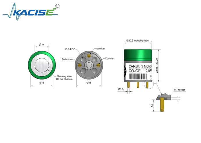 CO-CE Kohlenmonoxidsensor Linearität 500 Empfindlichkeit 10 bis 25 Hohe Konzentration