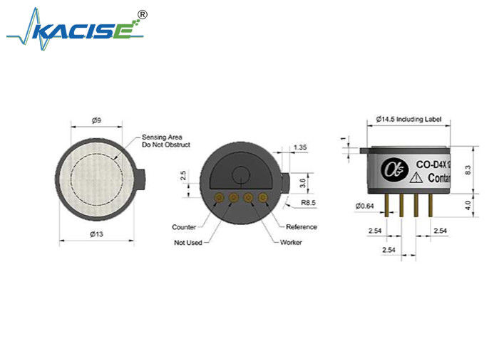 Schnelle Reaktionszeit < 25 CO-D4X Kohlenmonoxid-Sensor mit Miniaturgröße und Empfindlichkeit 18-45