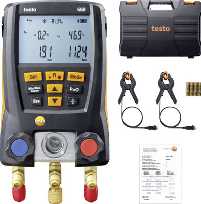 Testo 550 Digital Refrigerant Manifold Kit mit Bluetooth-Konnektivität 60 Kältemittelprofile und robustes Design